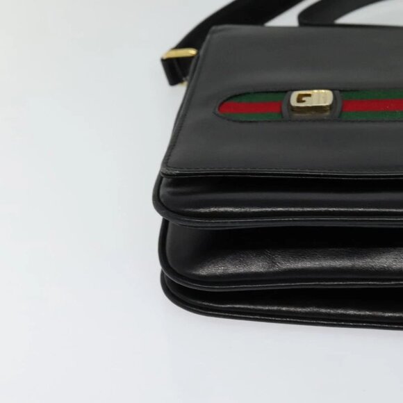 GUCCI Web Sherry Line Shoulder Bag Leather Black Gold - Picture 9 of 14